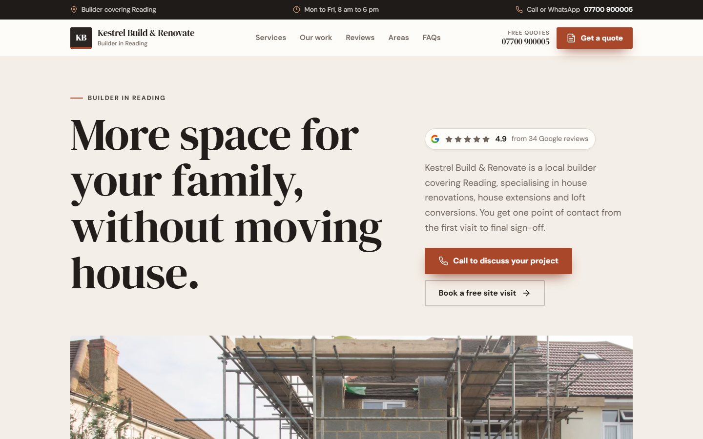 Example builder website on a laptop