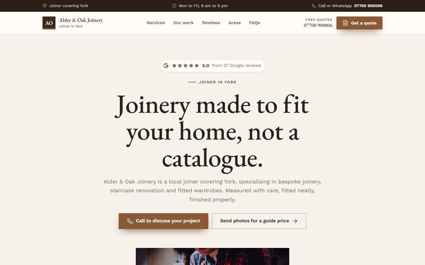 Example joiner website on a laptop