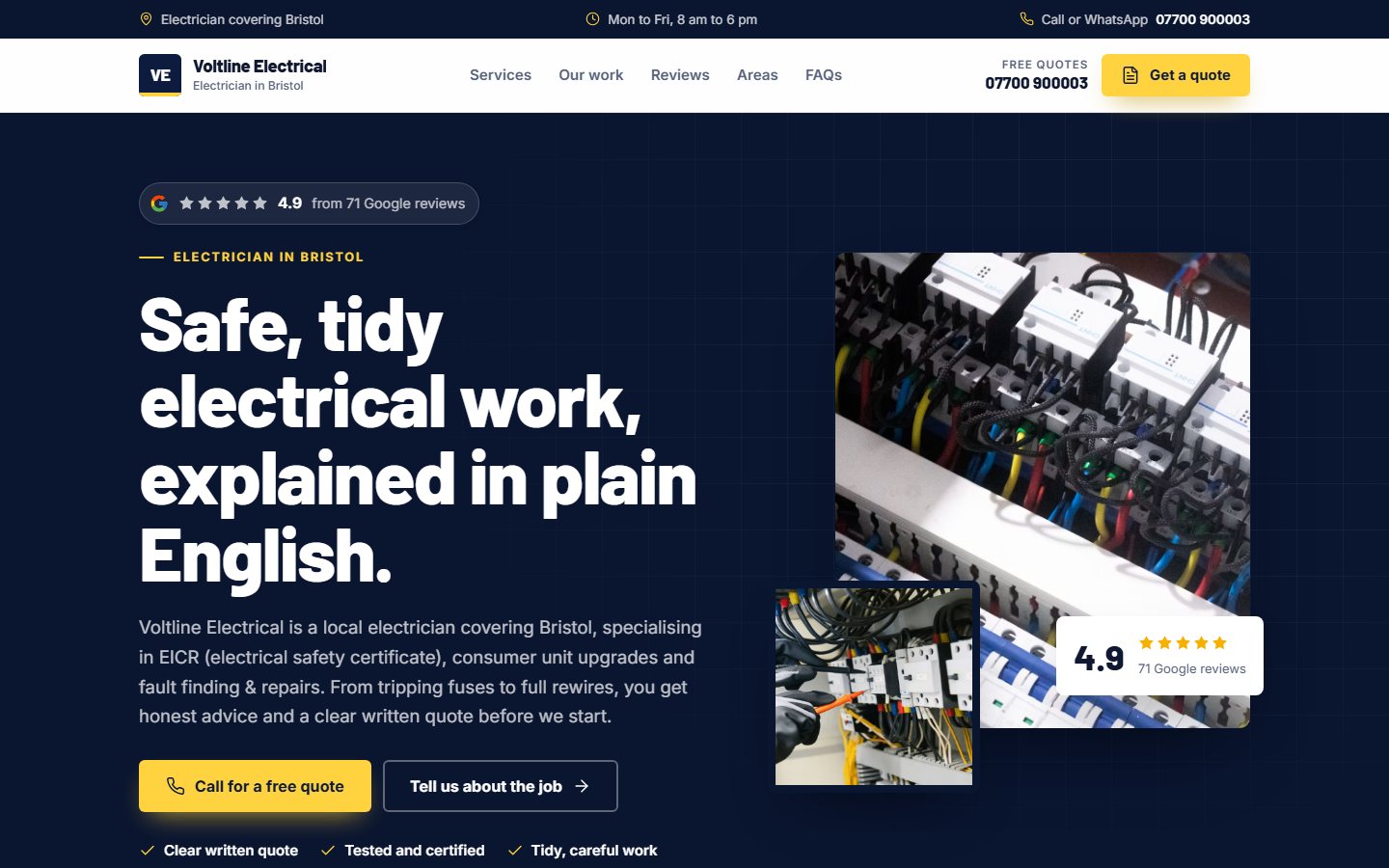 Example electrician website on a laptop