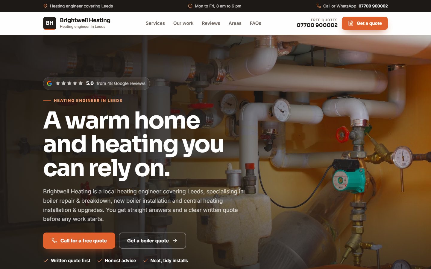 Example heating engineer website on a laptop