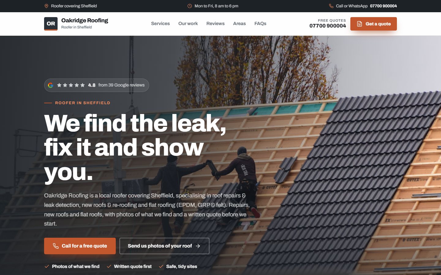 Example roofer website on a laptop