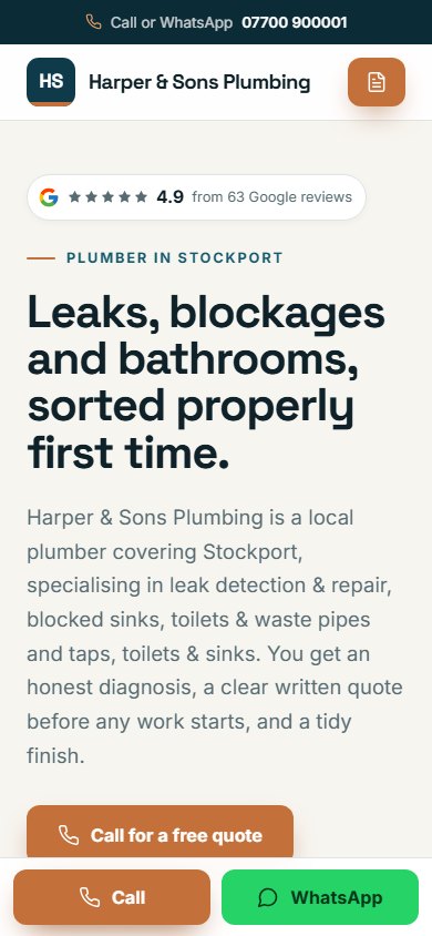 The same website on a phone